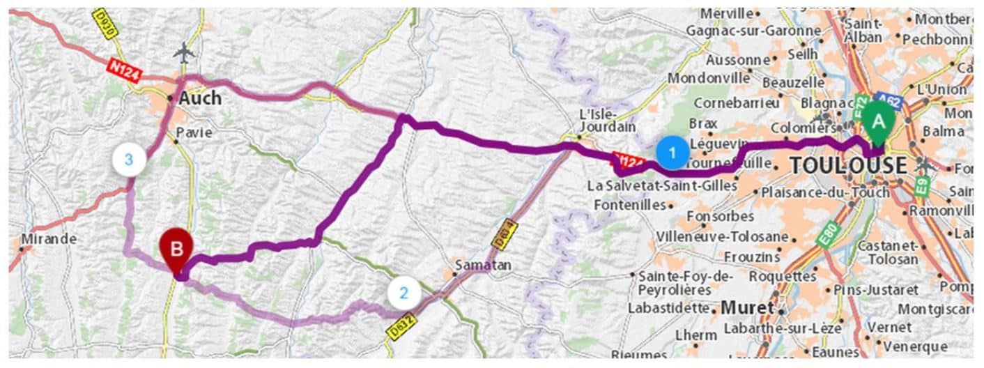 Itinéraire routier Seissan-Toulouse